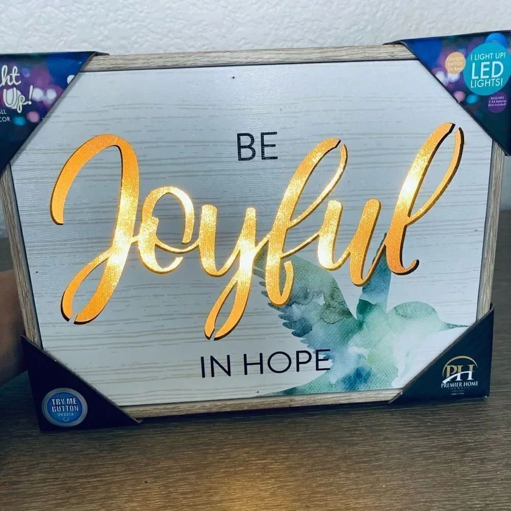 Lighted “Joyful” LED Lighted Hummingbird Decor Sign - Picture 2 of 5